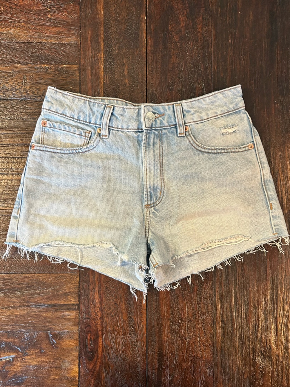 Garage Light Blue Distressed Cuff Offs Denim Jean Shorts